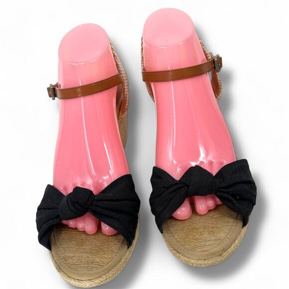 LUCKY BRAND Black Canvas & Jute Open Toe Wedges 9 Coastal Boho Neutral Twee - Picture 2 of 9